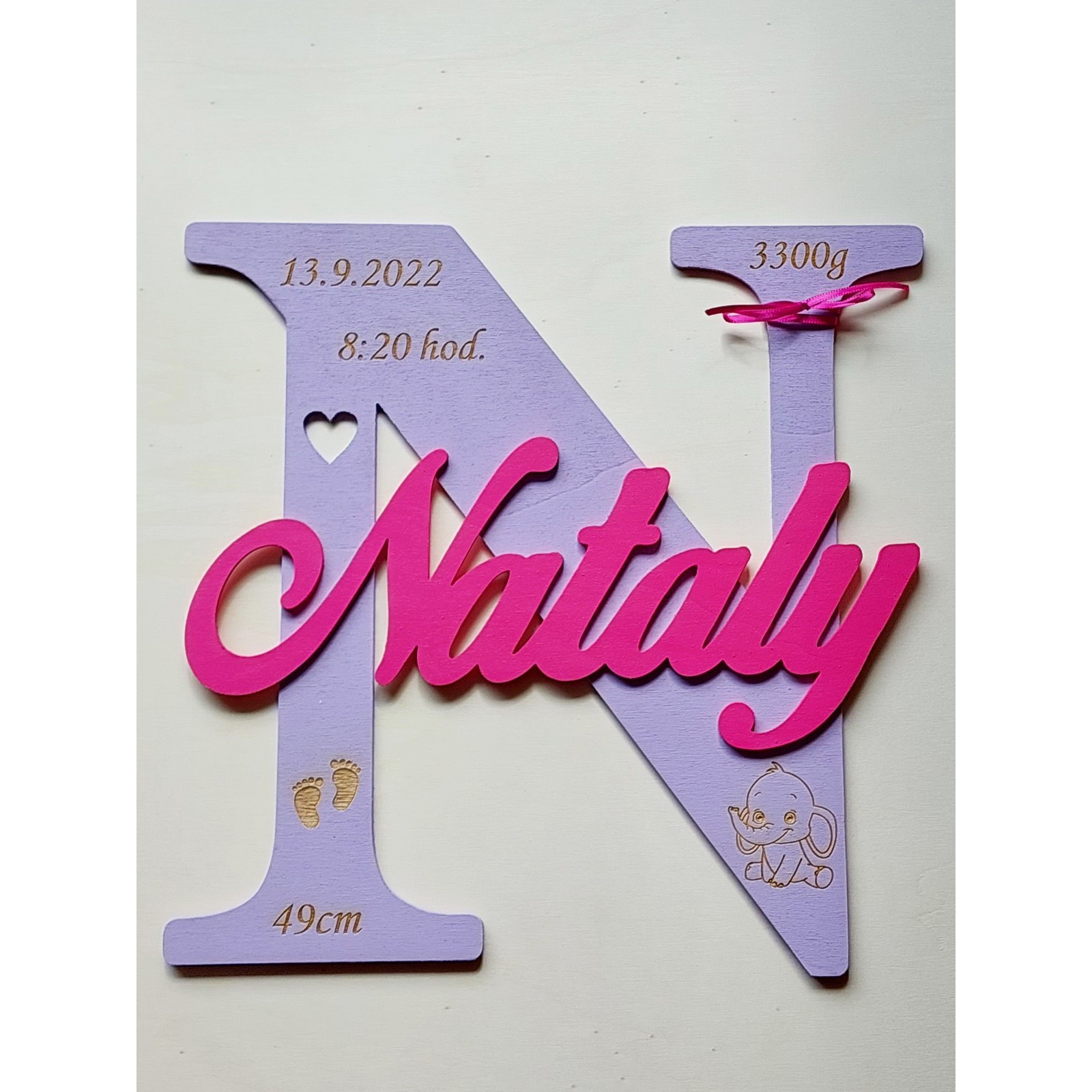 Wooden letter with name and data approx. 30 cm - Nataly | LYMFY.eu | Letter with birth details