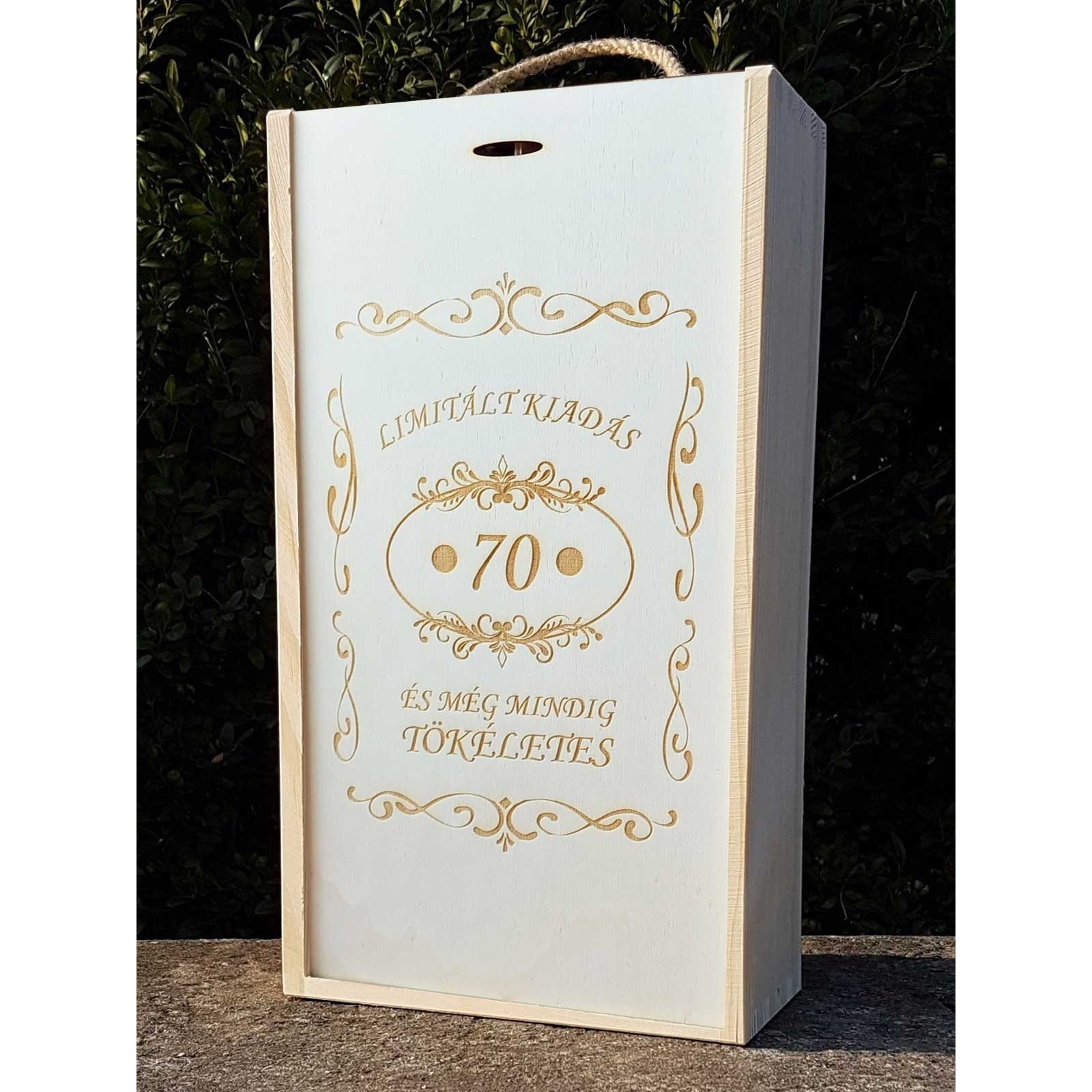 Wooden gift box for wine 2x0.75l - gift for 70th birthday - ornament | LYMFY.eu | Wooden packaging for wine