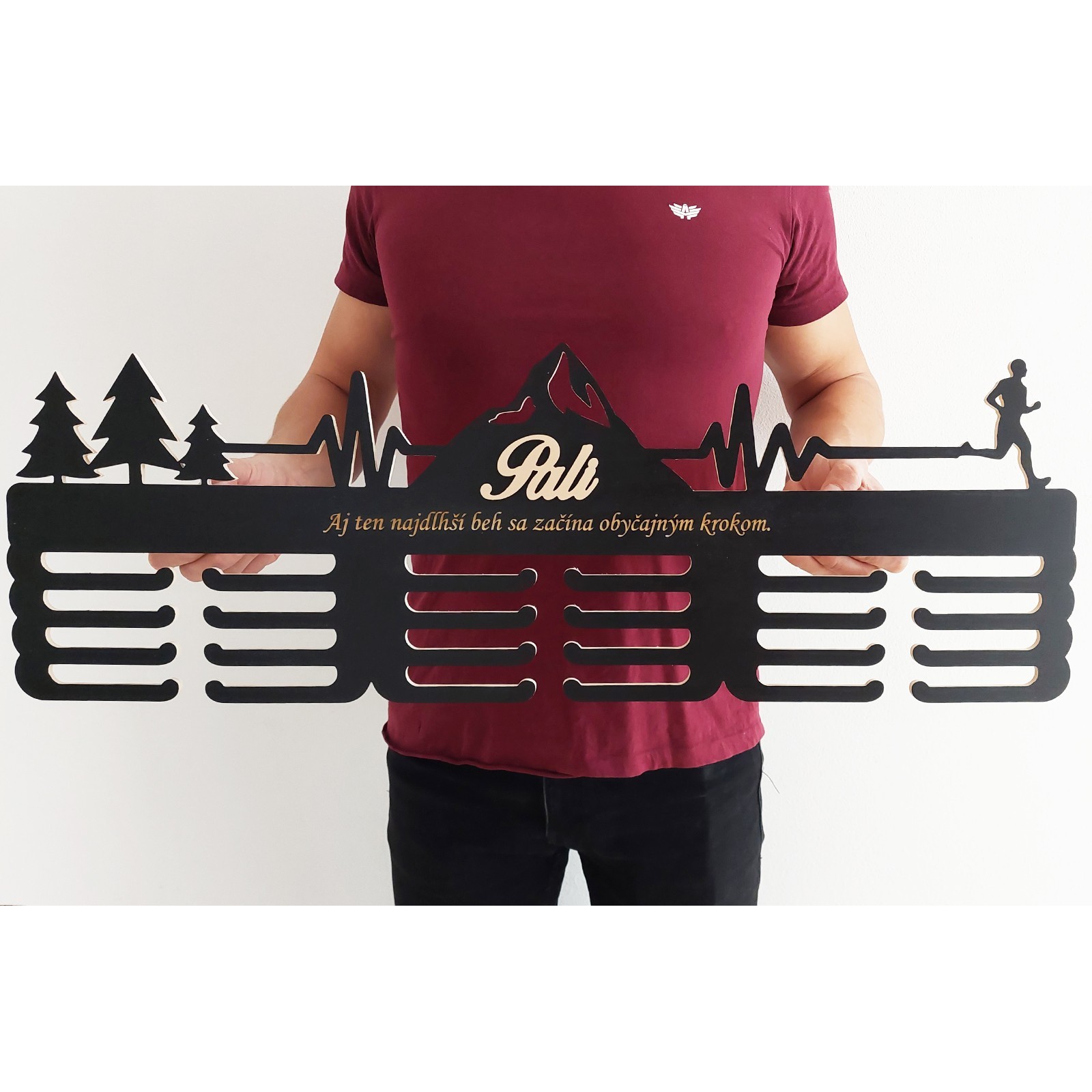 80 cm wooden medal hanger + painting + name | LYMFY.eu | 80 cm medal hanger