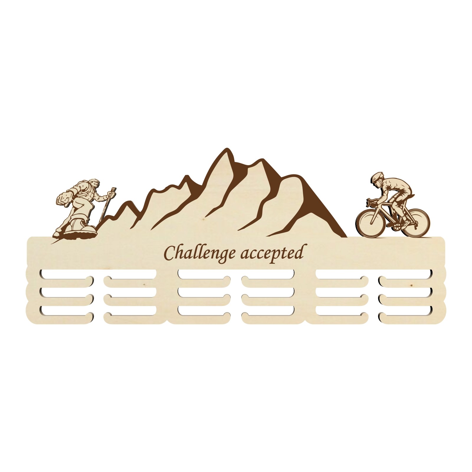 Wooden medal holder complicated design with lasering 55 cm cycling and tourism | LYMFY.eu | 55 cm medal hanger