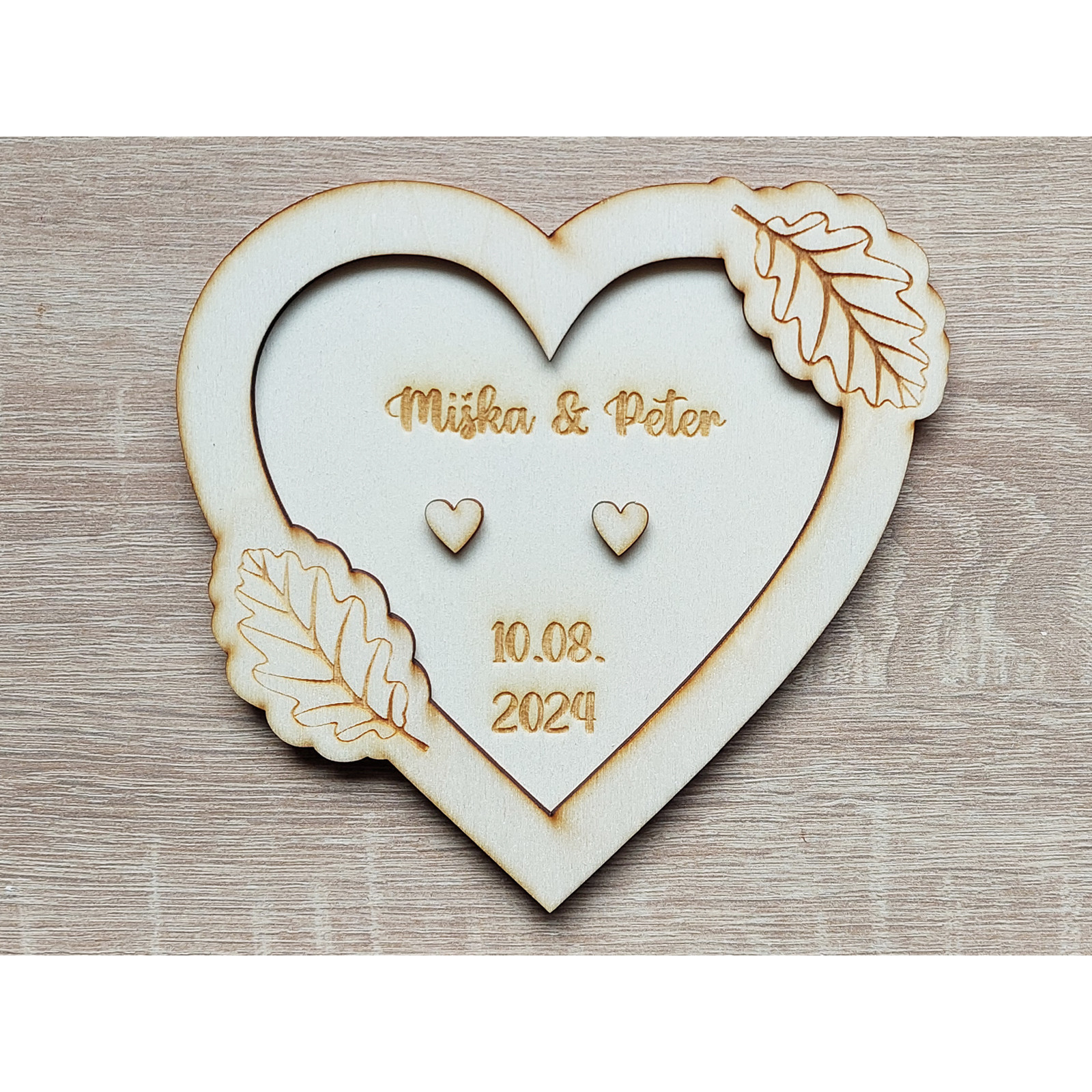 Tray for wedding rings with names tree leaf | LYMFY.eu | Wedding packaging, boxes and trays