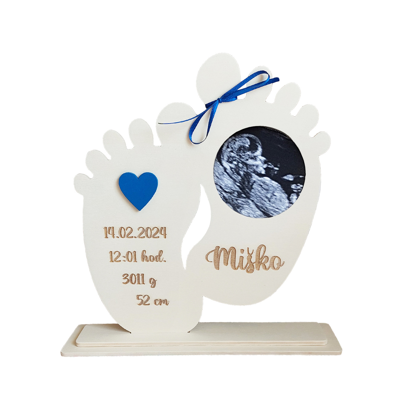 Stand BABY legs with name on sono and photo 23x23cm | LYMFY.eu | Pregnancy photo stand