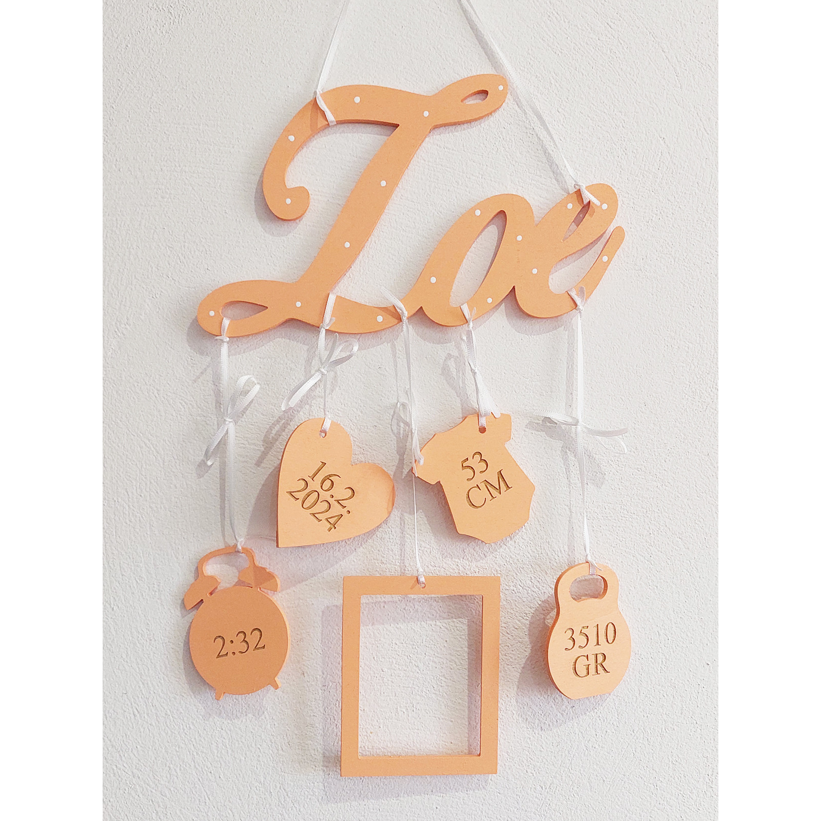 copy of 5 hanging accessories with the name color orange | LYMFY.eu | Name with birth data - name on the wall