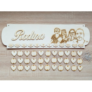 Wooden family calendar type A with inscription + your PHOTO