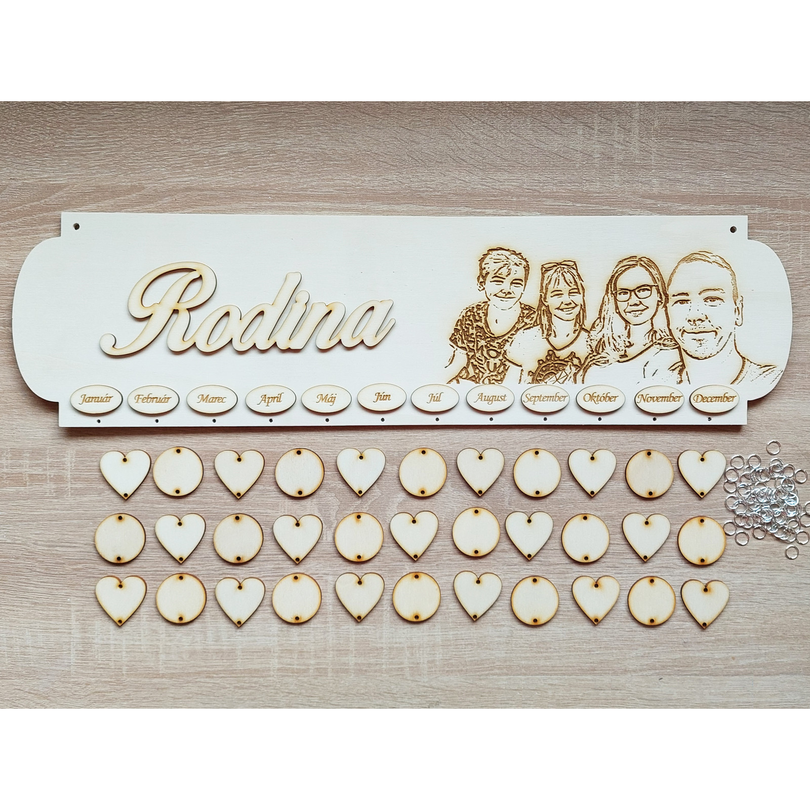 Wooden family calendar type A with inscription + your PHOTO | LYMFY.eu | Sets of family calendars