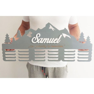 65 cm wooden medal hanger painted - mountains and forest