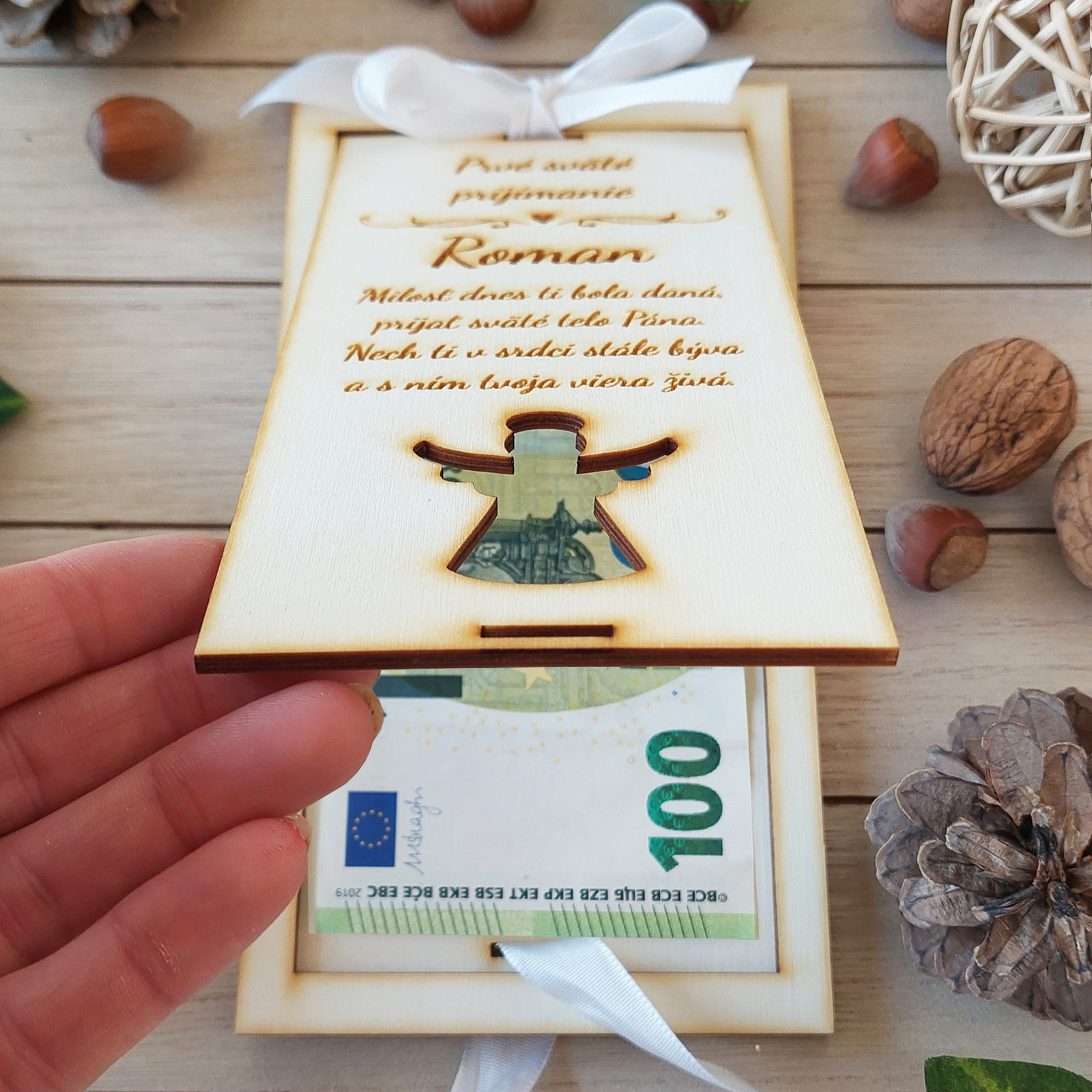 Wooden money envelope First Holy Communion 20x10cm | LYMFY.eu | Wooden envelopes for money