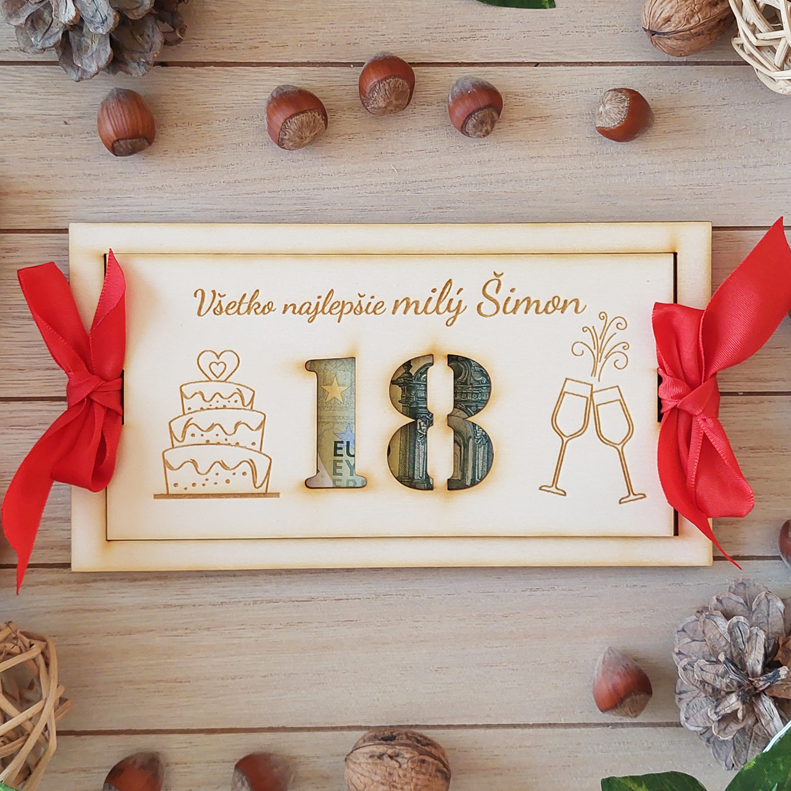 18th birthday wooden money envelope 20x10cm | LYMFY.eu | Wooden envelopes for money