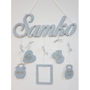 Wooden name with data, color blue | LYMFY.eu | Name with birth data - name on the wall